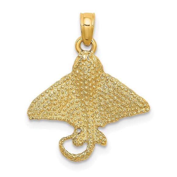 14k Yellow Gold Textured Spotted Eagle Ray Charm
